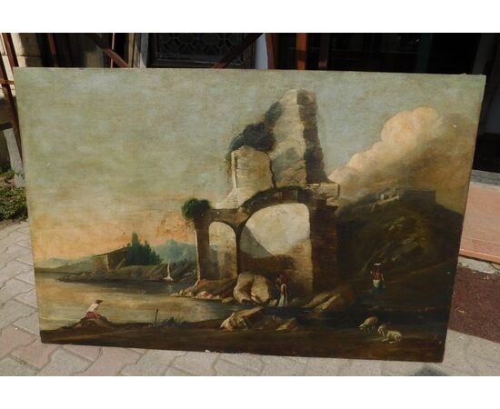 pan160 oil painting on canvas with ruins, measuring 148 x 99 cm, age &#39;700