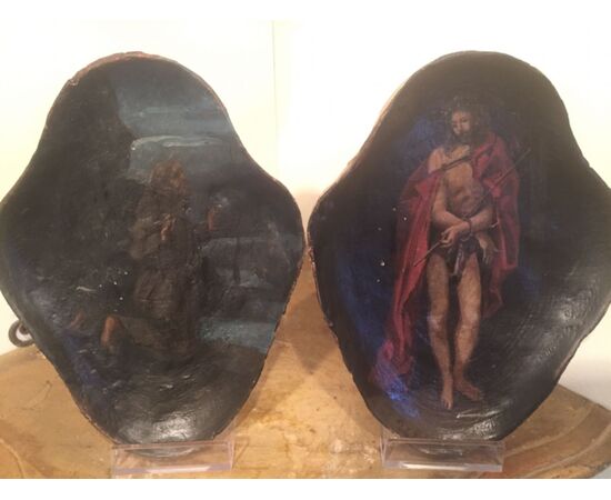 Coppia di dipinti sagomati olio su tavola del XVIII sec. 