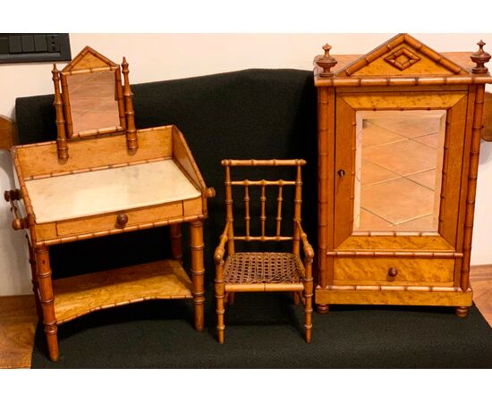 SET FORMED BY THREE MINIATURE FURNISHINGS FOR DOLLS - BEGIN &#39;900     