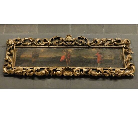 pan261 - panel with canvas and gilded wooden frame, cm l 180 xh 60     