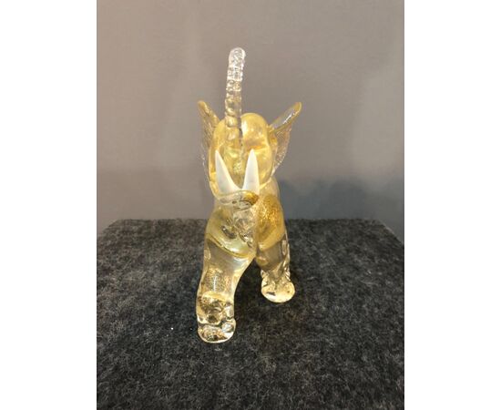 Glass elephant with gold inclusions. Seguso manufacture. Murano.     