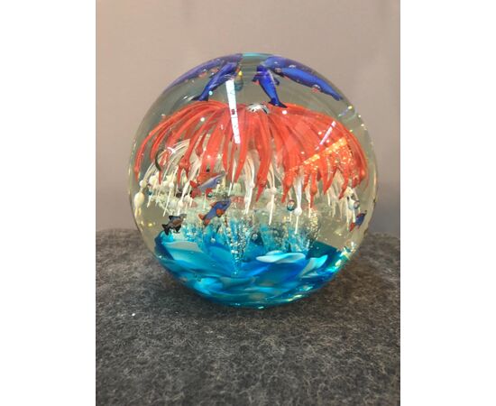 Submerged glass aquarium bowl. Cenedese manufacture. Murano.     