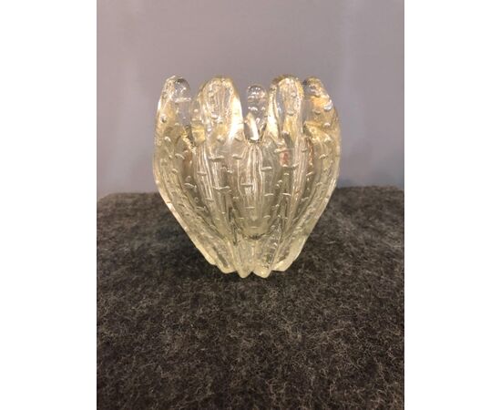 Glass vase with bubbles and gold leaf, signed with Venini.Murano acid     
