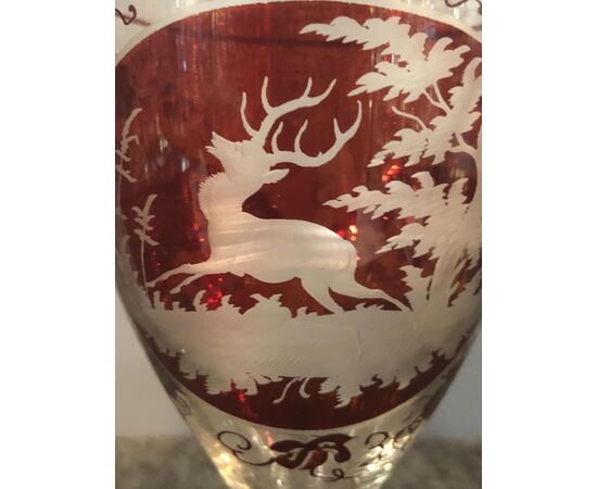 Bohemian Biedermeier glass engraved with deer.     