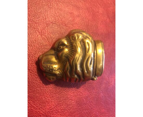 Brass matchbox in the shape of a lion&#39;s head.     