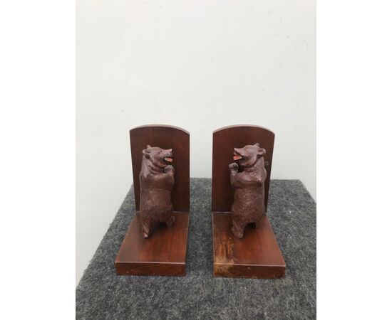 Pair of bookends in painted softwood depicting a couple of bears. Germany.     