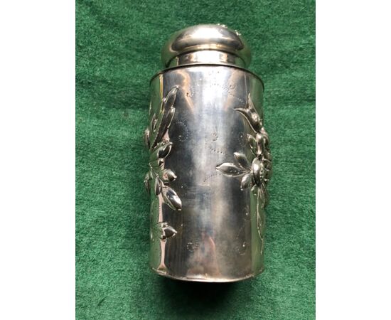 Embossed silver tea box with fruit decoration.Germany.     
