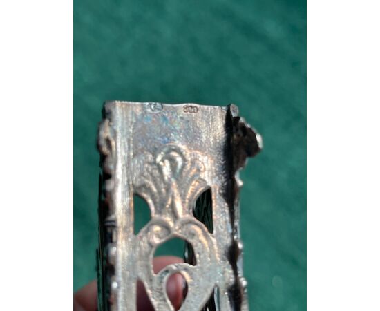 Perforated silver napkin holder with floral and rocaille ornamental motifs Italy.     