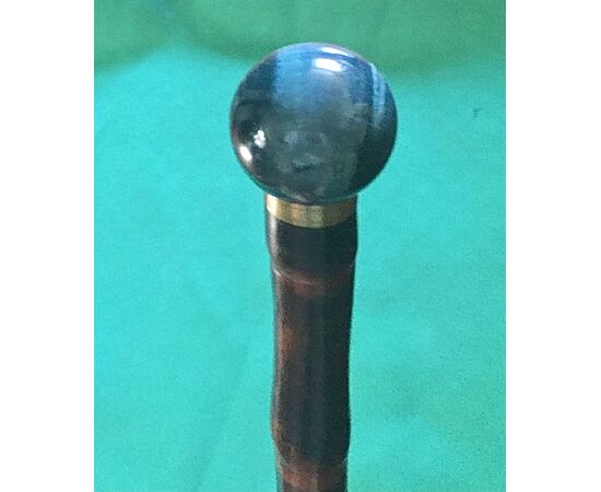 Evening cane with hawk eye stone knob, bamboo cane.     