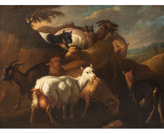 Dipinto raffigurante delle capre, cerchia di Francesco Londonio (1723 - 1783)
