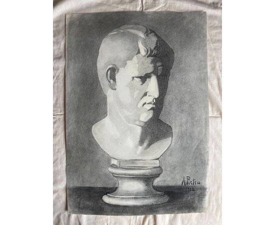 Pencil drawing on paper depicting a marble bust Arturo Pietra. 1902     