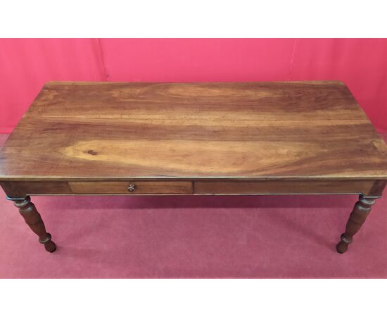 Rectangular table in walnut with double drawer