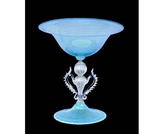 Simple filigree light glass cup with gripper grips and gold leaf inclusion.Fratelli Toso.Murano.     