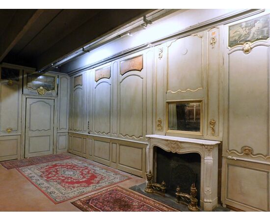 darb165 - eighteenth-century lacquered wood boiserie with paintings, mh 3.24 xl 20     