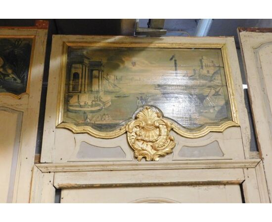 darb165- boiserie Settecentesca in legno laccato con dipinti, m h 3,24 x l 13 