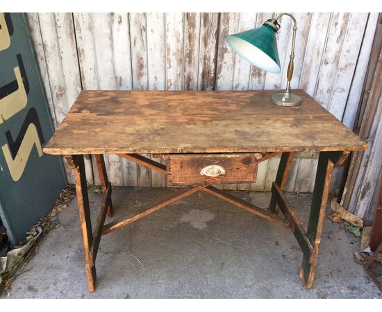 Antico Tavolo da lavoro in legno, Vintage