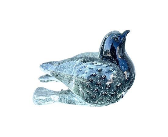 Heavy glass bird submerged with bubble inclusions. Murano.     