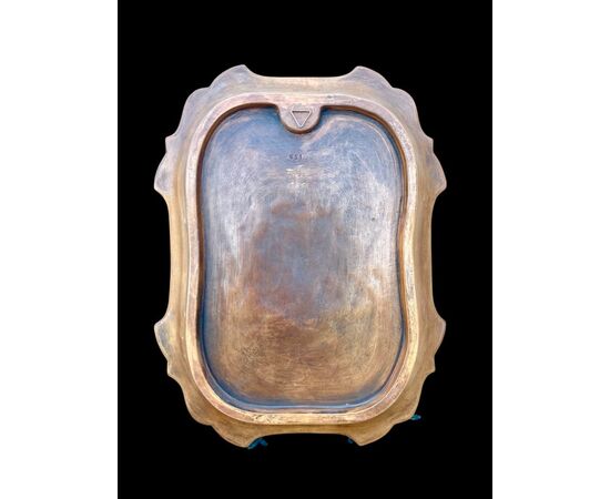 Terracotta tray with the action and emblem in relief with golden details.Zaccagnini manufacture.Florence.     