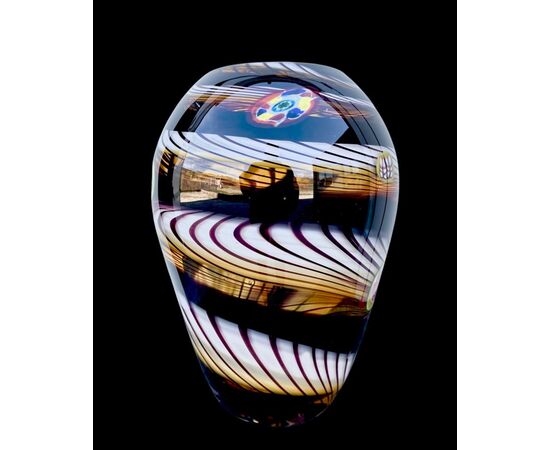 Heavy sommerso glass vase with polychrome inclusions and murrine.Barovier and Toso manufacture.Murano.     