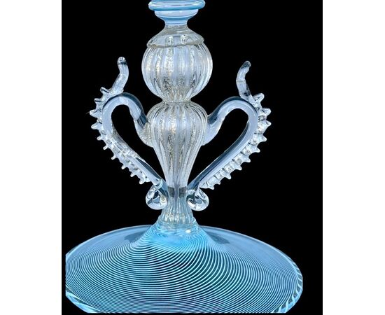 Simple filigree light glass cup with gripper grips and gold leaf inclusion.Fratelli Toso.Murano.     