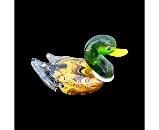 Duck in heavy sommerso glass with silver leaf inclusions.Murano, Barbini Manufacture.     