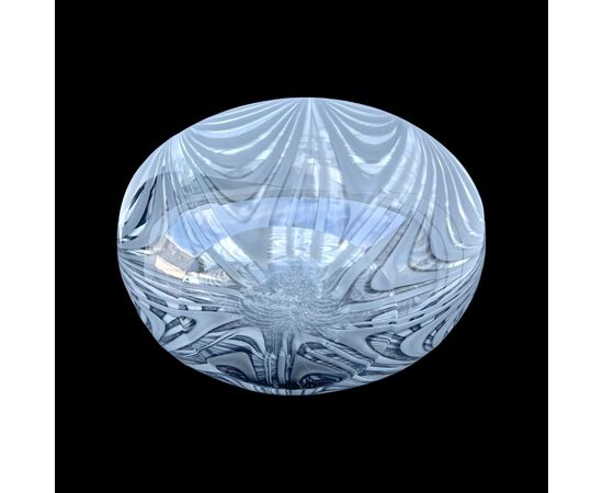 Vaso in vetro sommerso pesante con ‘pettinature’ tonalità grigia.Firma Cenedese.Murano.