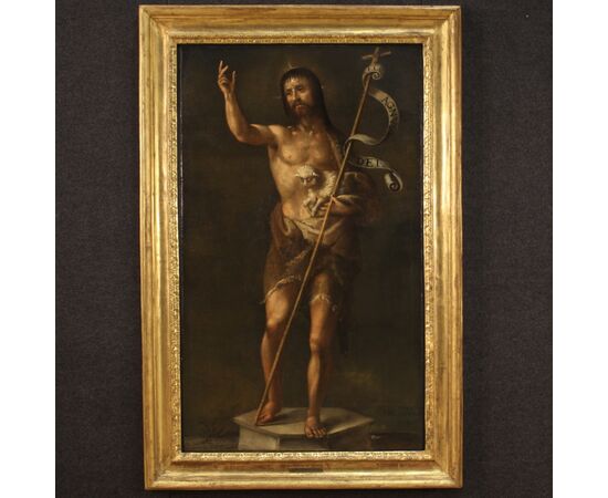 Antique Italian painting Saint John the Baptist from 17th century