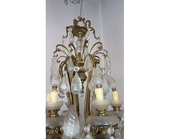 grande lampadario antico in bronzo dorato cristalli primi 1900 18 luci diam 70