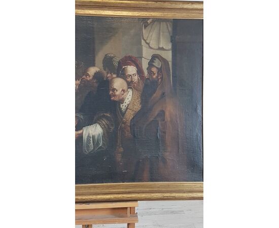 Dipinto antico olio su tela "il tributo a Cesare" seguace di Rubens Sec XVII euro 5.800,00 trattabili