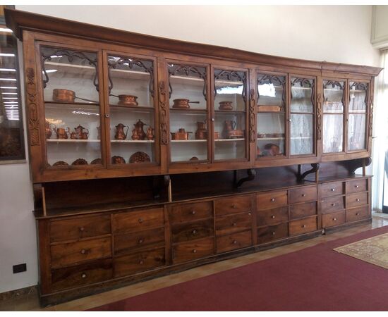 Pair of pharmacy furniture with glass and drawers from the mid 19th century