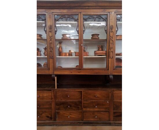 Pair of pharmacy furniture with glass and drawers from the mid 19th century