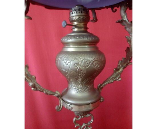 Bronze chandelier with cobalt blue cup