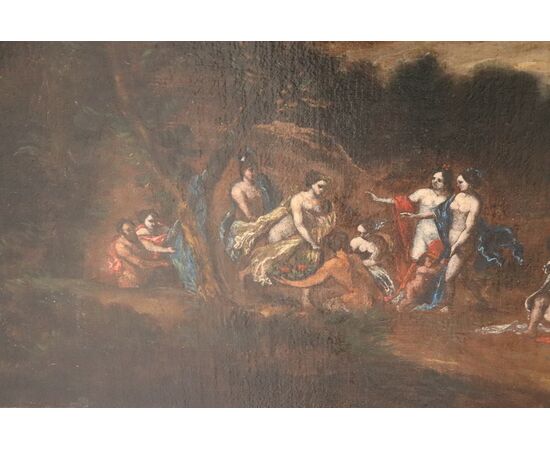 Olio su tela Paesaggio con bagnanti epoca Seicento Sec. XVII PREZZO TRATTABILE
