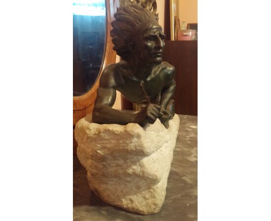 Antimony sculpture on a stone base from the Art Nouveau period