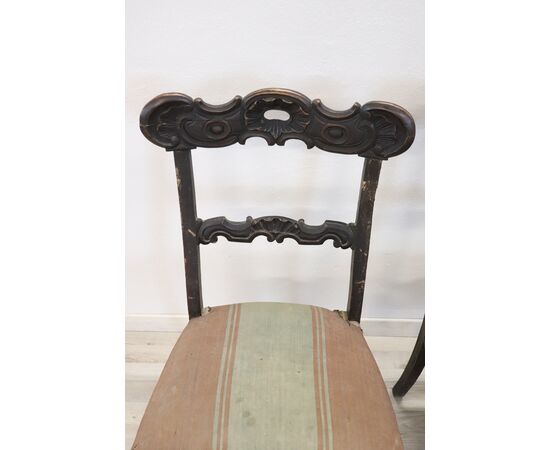 Quattro sedie antiche in noce intagliato Carlo X Sec. XIX 1825 DA RESTAURARE