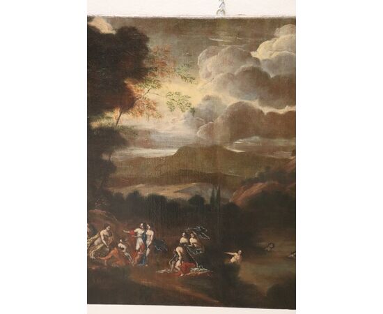 Olio su tela Paesaggio con bagnanti epoca Seicento Sec. XVII PREZZO TRATTABILE