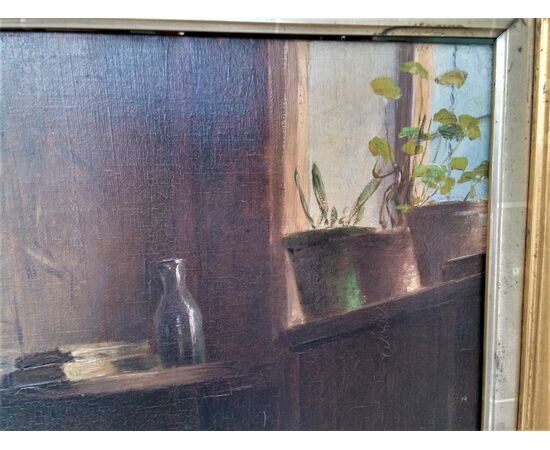 Dipinto olio su tela con cornice coeva scuola Belga epoca 1880/90 