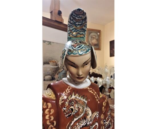 Ceramic statue depicting Eastern Emperor - Art Deco period