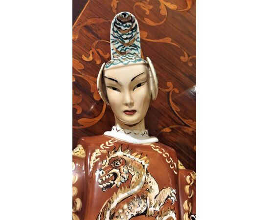 Ceramic statue depicting Eastern Emperor - Art Deco period