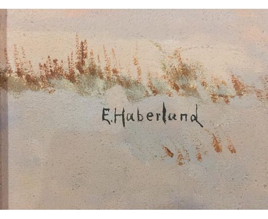 Oil painting on wood signed E. Haberland