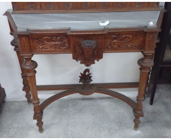 Antique console in solid walnut carved from the Umbertina Sicily period