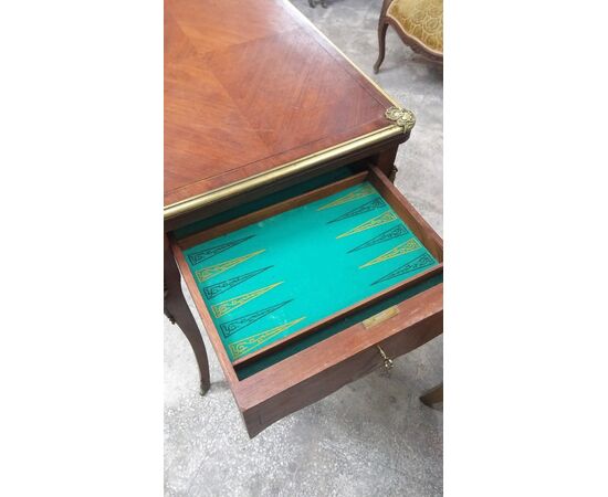 Tavolo da gioco in stile Luigi XV in legno di mogano Napoleone III Francia
