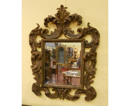 BAROQUE PAPER MIRROR IN CARVED SOLID WOOD AND GOLDEN MERCURY MIRROR