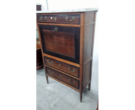 Antique walnut secretaire with marble top from the late 18th century Louis XVI period