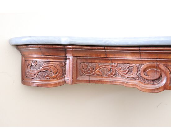 Antique console in carved mahogany with marble top, mid 19th century PRICE NEGOTIABLE     