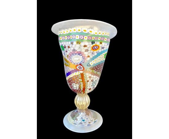 Vase lamp in cased glass with murrine and gold leaf inserts. La Murrina brand. Deformed structure.     