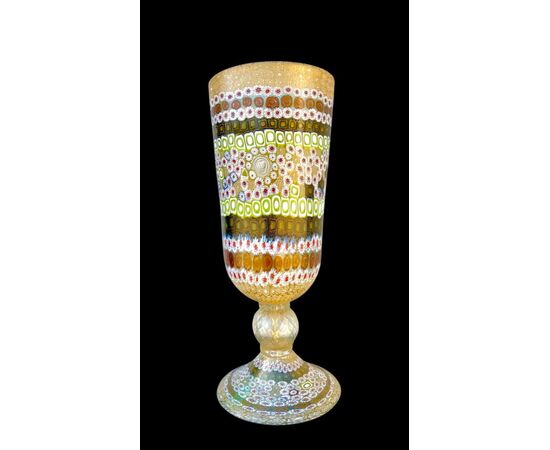 Vase lamp in cased glass with murrine and gold leaf inserts. La Murrina brand.     