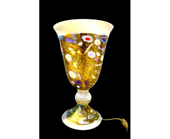 Lampada vaso in vetro incamiciato con inserti a murrine e foglia oro.Marca La Murrina. Pezzo unico.