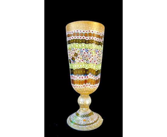 Lampada vaso in vetro incamiciato con inserti a murrine e foglia oro.Marca La Murrina. 