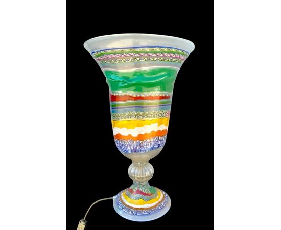 Vase lamp in cased glass with murrine and gold leaf inserts. La Murrina brand. Deformed structure.     